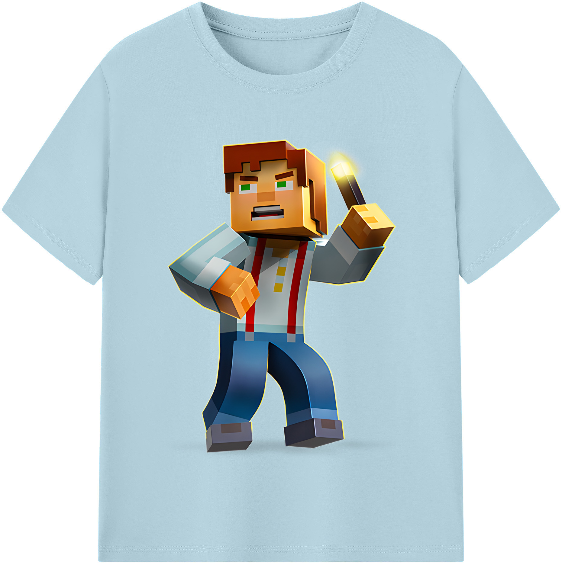 （画像用） マインクラフト ブロックの世界 Minecraft MC Block world 綿100％半袖Tシャツ（フロントプリント）